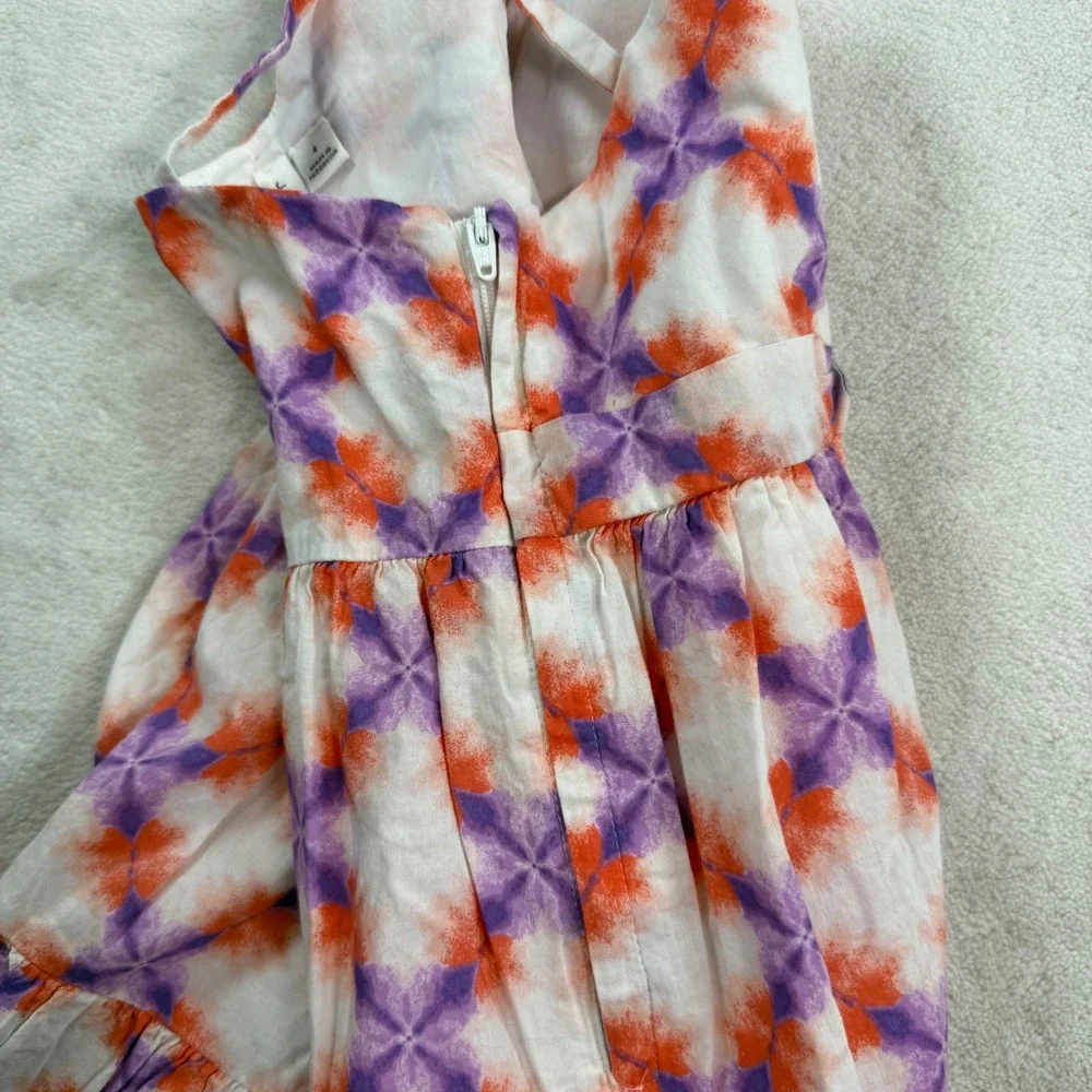 Janie and Jack Girl One Shoulder Ruffle Dress Orange Purple Tie Dye Print Size 4